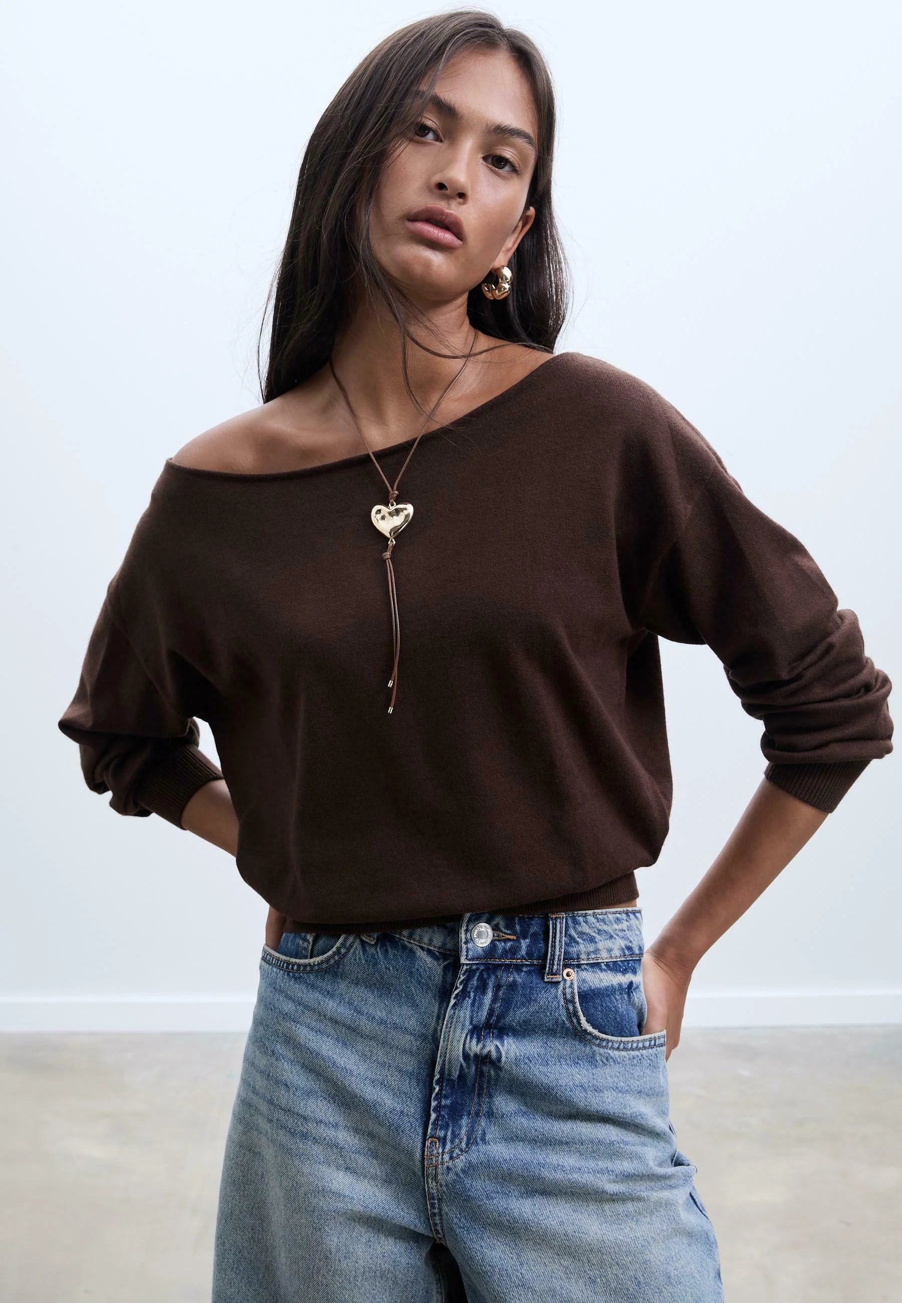 Brown off shoulder top